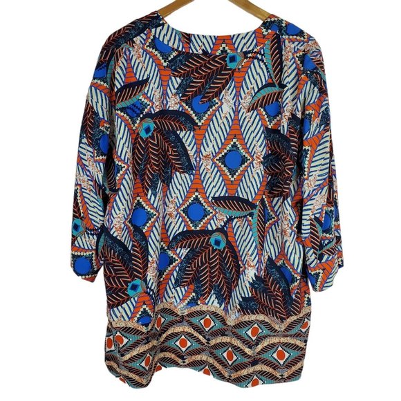 Cache Cache Womens Viscose Open Front Blazer Jacket Kimono L Ethnic Orange Blue - Picture 3 of 13